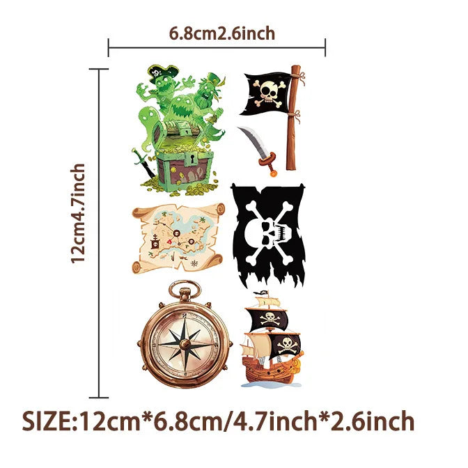 10pcs Cool Pirate Series Tattoo Stickers Cartoon Anime Childer Temporary Tattoos Sticker Pack Toys Funny Birthday Reward Gift