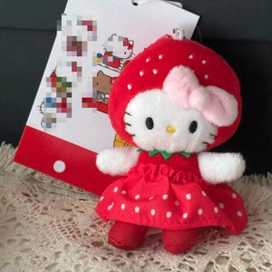 New Sanrios Strawberry Hello Kitty Plush Toys red dress Kitty Keychain Cartoon kitten Stuffed Doll Bag Pendent Accessories Gifts