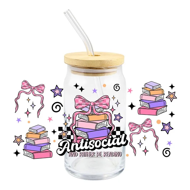 3D Cartoon Books Design Series Decal 16oz Libbey UV DTF Cup Wrap Personal Custom Durable Waterproof Logo For Cup Mug Sticker