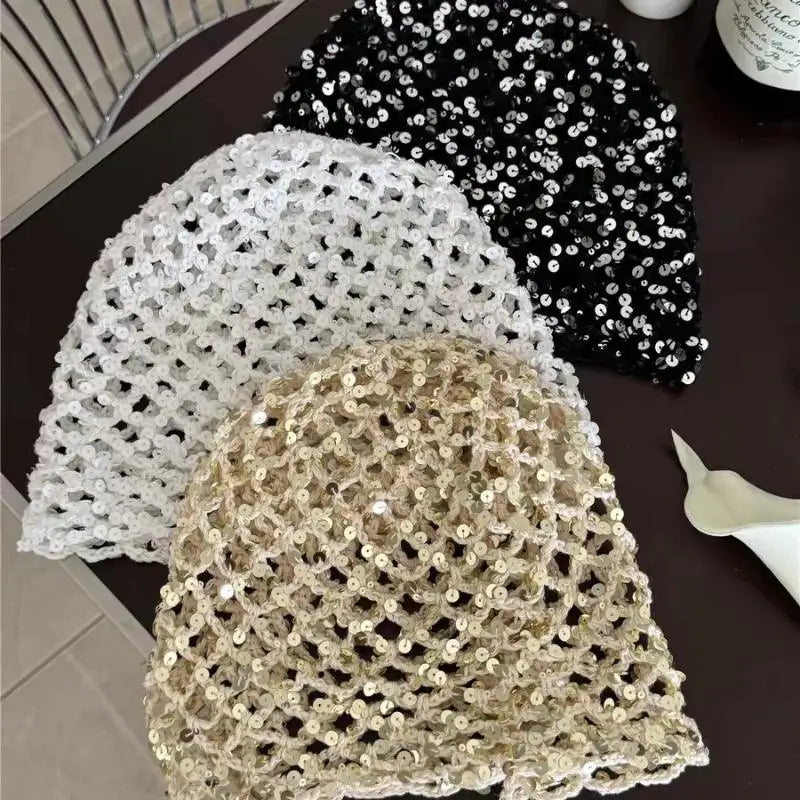 Hot Sale Ins Style Sequined Hollow Pullover Hats Women Summer And Autumn Travel Photo Atmosphere Versatile Casual Y2K Beanies