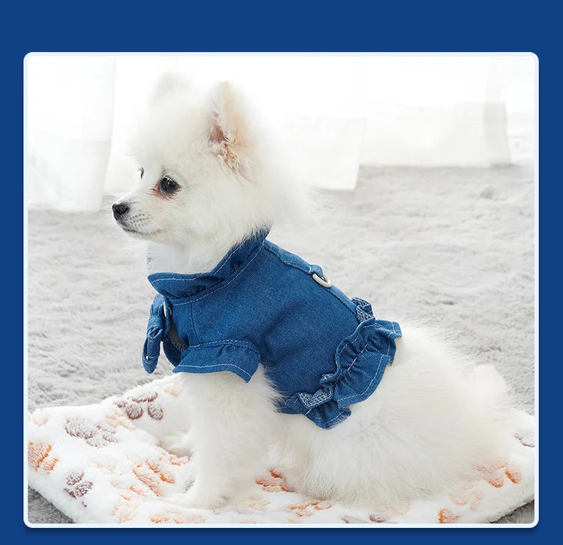 Pet Denim Harness,Dog Jean Vest for Dogs,Dog Clothes for Spring Summer Fashion Outfit,Puppy French Bulldog Chihuahua Dark Blue