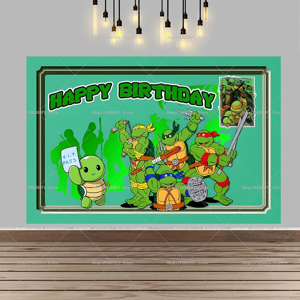 Teenage Mutant Ninja Turtles Happy Birthday Backdrop Banner Cartoon Theme Kids Boys Party Photo Background Decor Supplies