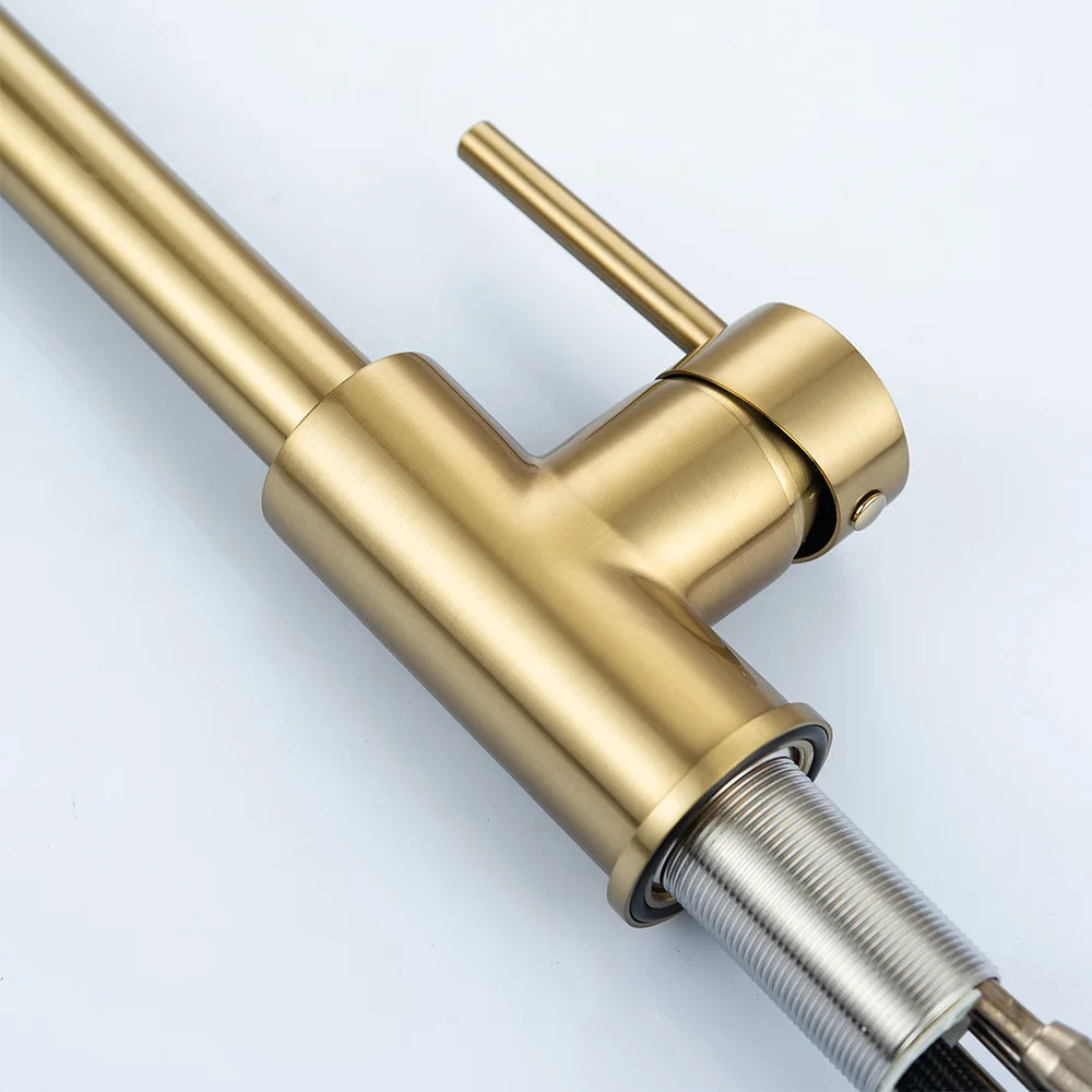 Brushed Gold Kitchen Faucets Single Handle Pull Out Kitchen Sink Mixer Tap Stainless Steel Hot Cold Pull Down Kitchen Faucet