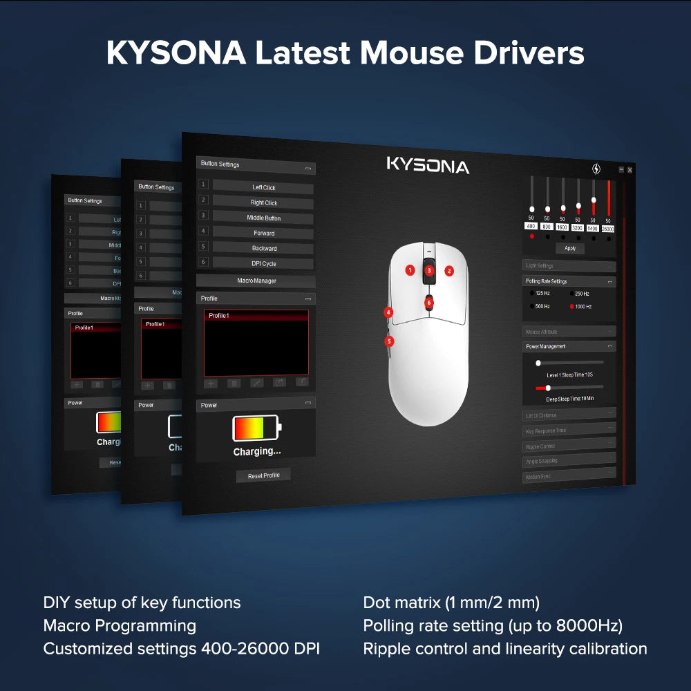 KYSONA M617 Bluetooth Gaming Mouse PAW3395 2.4G 8k Wireless E-sports Mice Rechargeable 59g Lightweight Ergonomic