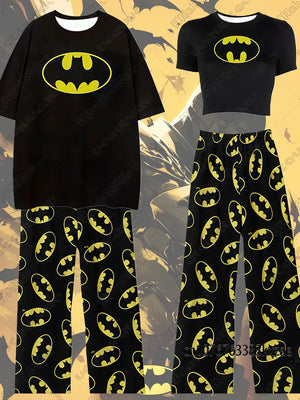 2026 The Batman Summer Tshirts+Pajamas Pants Oversized Suits For Adult/Kids Batman Sexy Crop Top Couple Outfits Homewear Clothes
