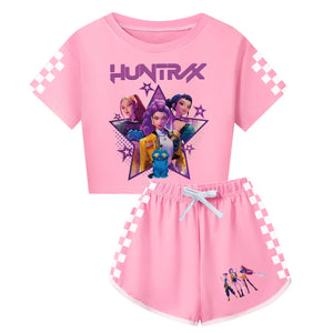 Kpop Demon Hunter Kids Summer Fashion Outfits Girls Casual Short Sleeve Clothing Sets Boys Running Sportsuits