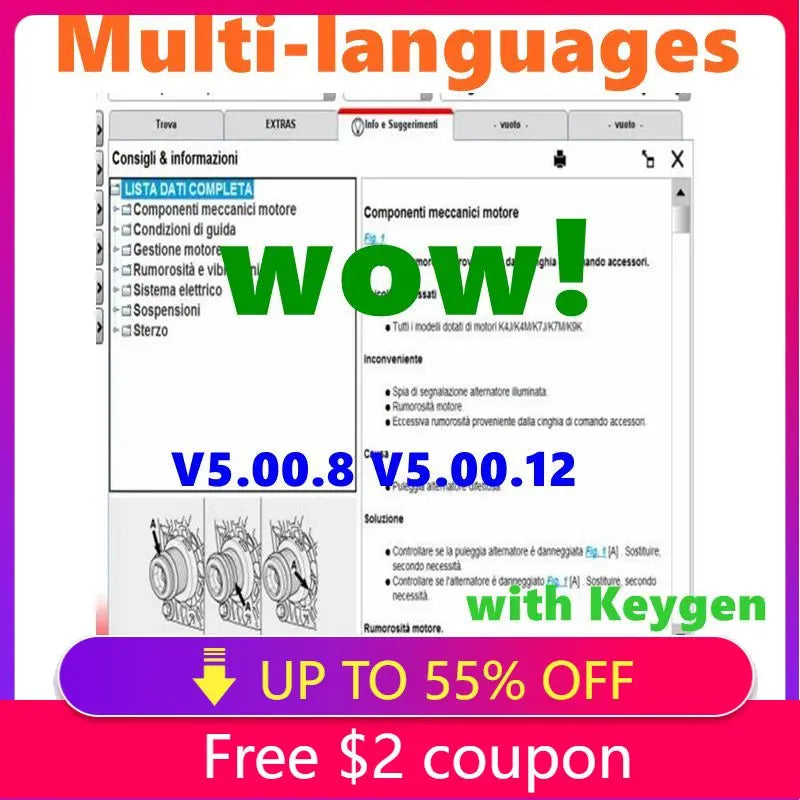 2025 Hot Sale W-ur-th WOW 5.00.8 WOW V5.00.12  R2 Software Multi-languages with Keygen For Tcs Multi-diag Cars Diagnostic Tool