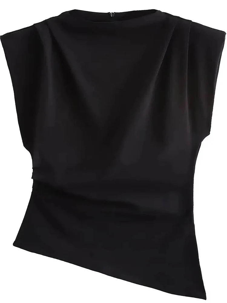 Fashion Shoulderless European American Style Top Simple Pleated Decorative New Arrivals