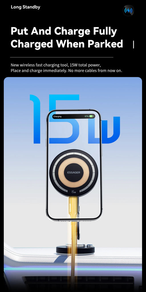 Essager Magnetic Wireless Charger Car Phone Holder 15W Fast Charging Easy Paste Mount Stand For Magsafe iPhone 15 14 13 Pro Max