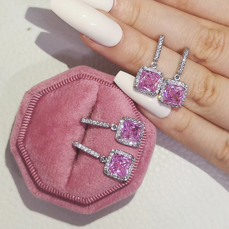 2023 New Arrivals Fashion Luxury silver color korean Zircon Stud Pink Earing Earrings For Women Girl Party Gift Jewelry Z7