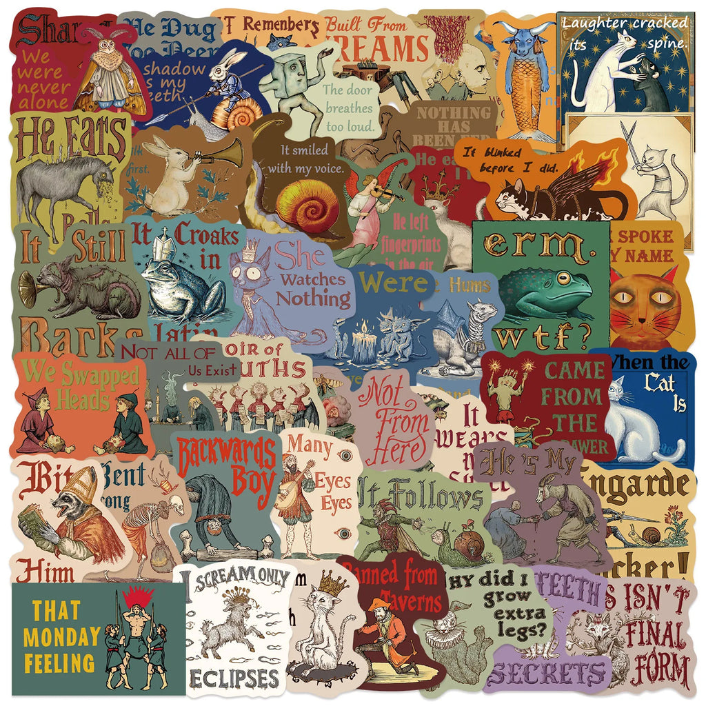 50pcs Medieval Weird Abstract Graffiti Waterproof Phone Laptop Luggage Guitar Laptop Stickers Kids Toys