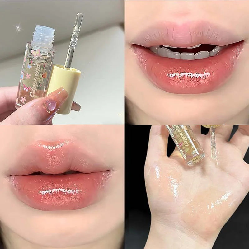 Translucent Crystal Shiny Lip Gloss Oil Moisturizing Lip Oil Relieve Dryness Exfoliating Plumping Gloss Lip Oil Lipstick Topcoat