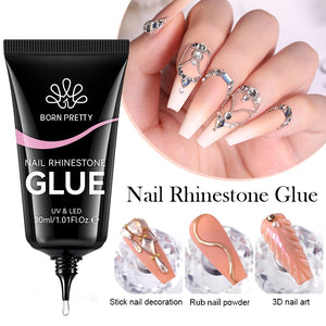 BORN PRETTY 30ml Rhinestones Glue Nail Gel Poloish For Manicure Transparent Nail Art Sticky Gel Strong Jewelry Decorations