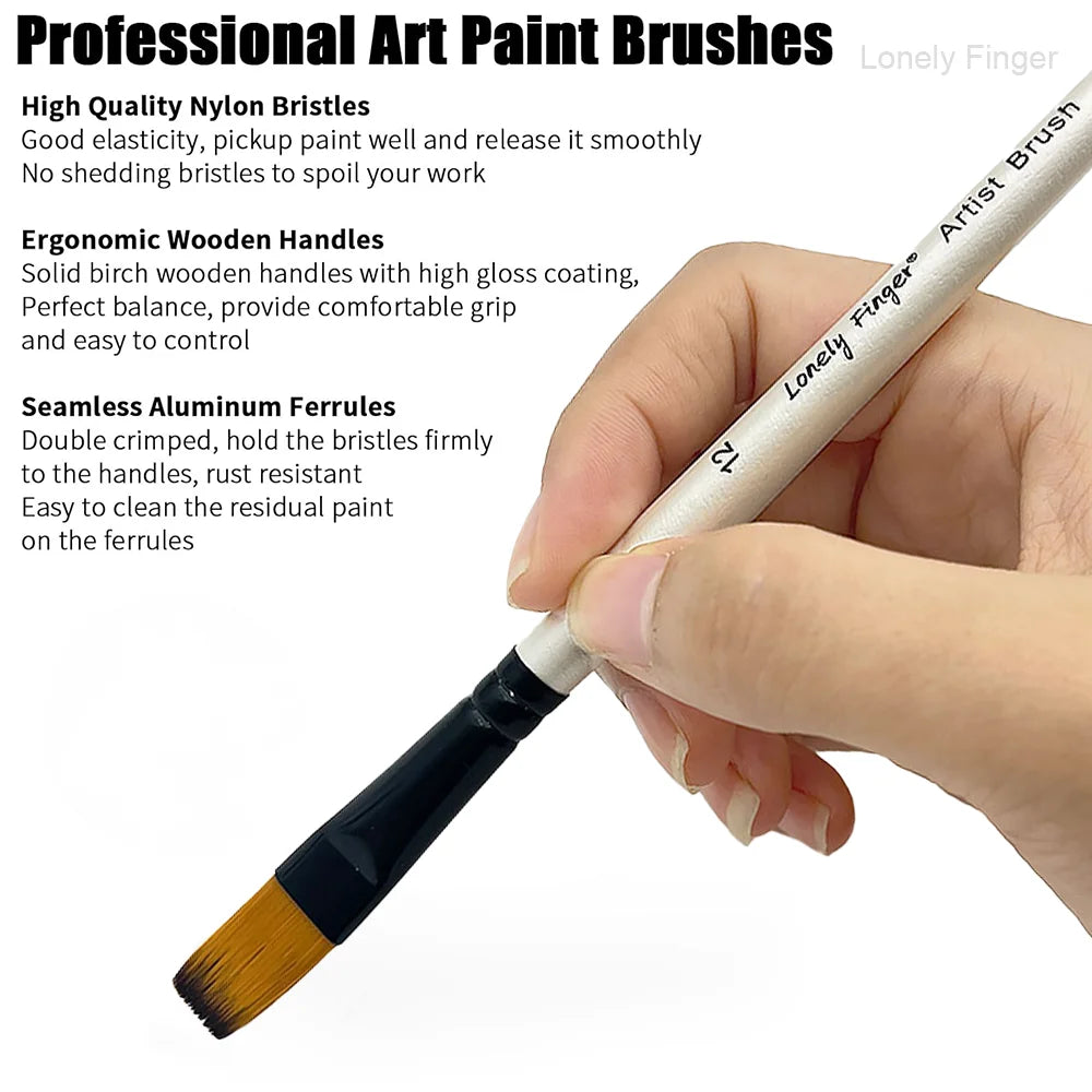 Artist Paint Brush Set 12pcs,  Oil Acrylic Falt Paint Brushes, Watercolor Brush Set for Body, Face, Rock, Canvas Drawing Art Cra