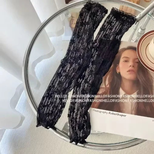 Sunscreen Gloves for Ladies Spring Summer Heat Insulation Ice Silk Lace UV Thin Electric Car Driving Non-slip Breathable Cool