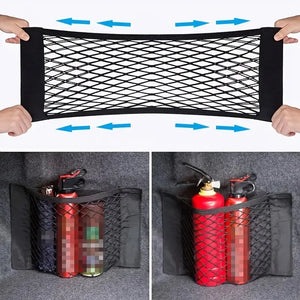 1pc Universal Car Storage Bag Double Mesh Trunk Storage Net Car Built-in Storage Bag with Car Fire Extinguisher Fixed Net