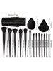 Black 20-piece makeup tool set: 13 makeup brushes +3 pieces of beauty eggs +3 pieces of powder puff +1 piece of storage bucket