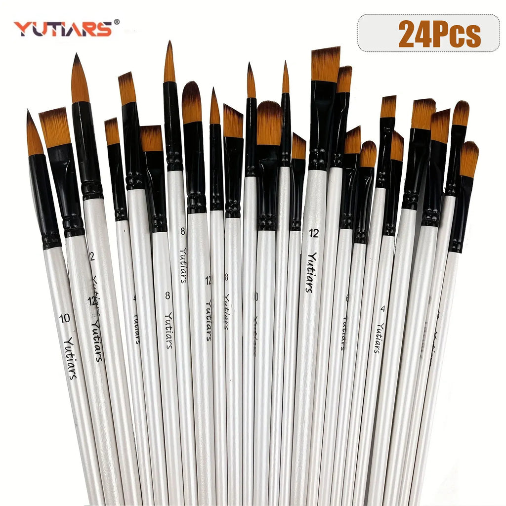 6/24 Pack Yutiars Professional Artist Paint Brushes, Anti-Shedding Nylon Bristles, Wooden Handles, for Acrylic, Oil & Watercolor