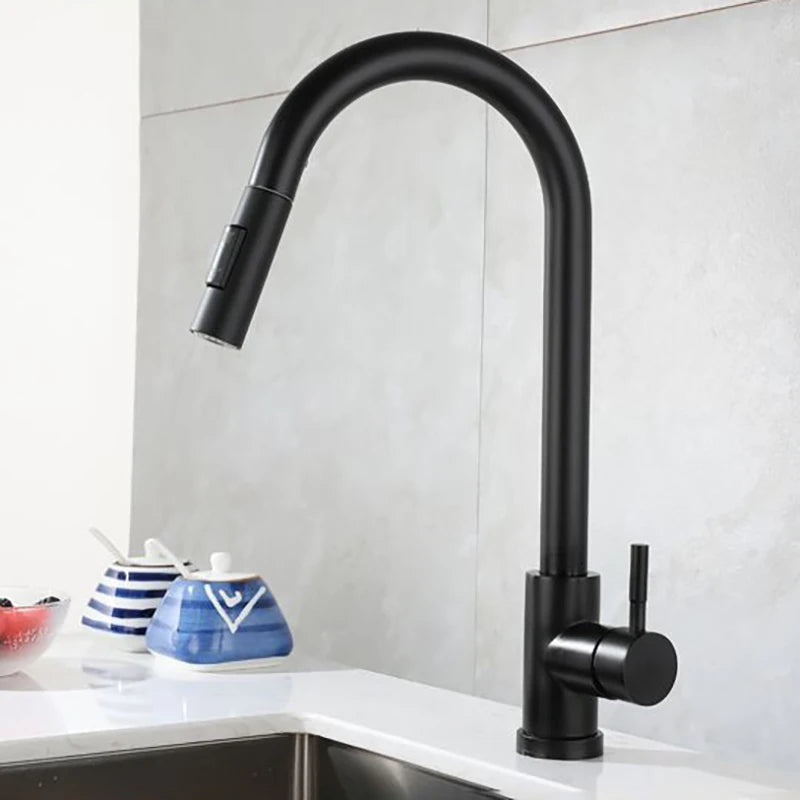 Brushed Gold Kitchen Faucets Single Handle Pull Out Kitchen Sink Mixer Tap Stainless Steel Hot Cold Pull Down Kitchen Faucet