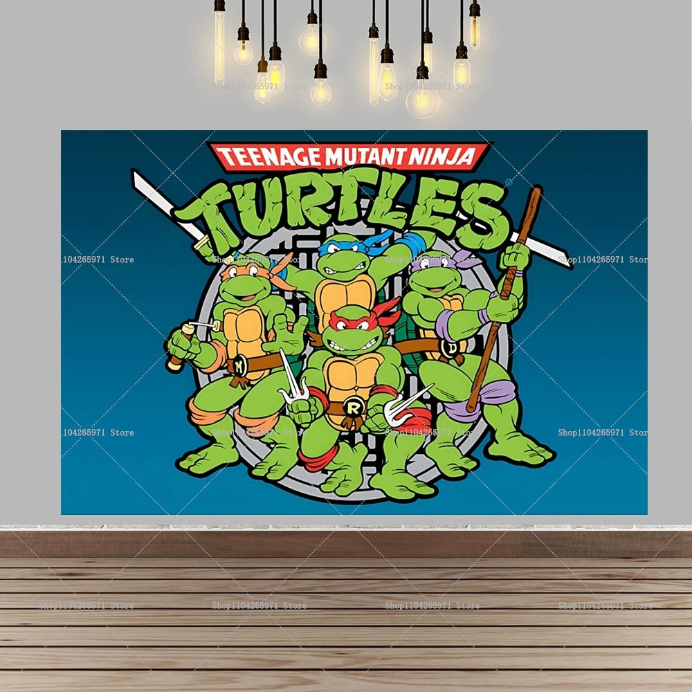 Teenage Mutant Ninja Turtles Happy Birthday Backdrop Banner Cartoon Theme Kids Boys Party Photo Background Decor Supplies
