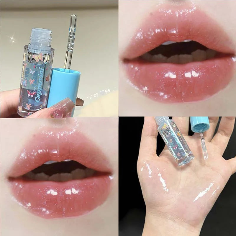 Translucent Crystal Shiny Lip Gloss Oil Moisturizing Lip Oil Relieve Dryness Exfoliating Plumping Gloss Lip Oil Lipstick Topcoat