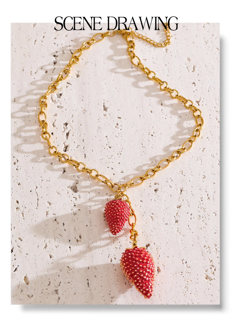 Yhpup Waterproof Sweet Red Lovey Strawberry Charms Pendant Necklace for Women Stainless Steel New Arrivals Trend Jewelry 2025