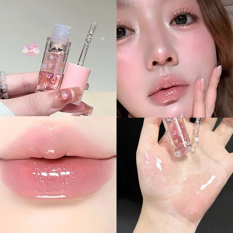 Translucent Crystal Shiny Lip Gloss Oil Moisturizing Lip Oil Relieve Dryness Exfoliating Plumping Gloss Lip Oil Lipstick Topcoat