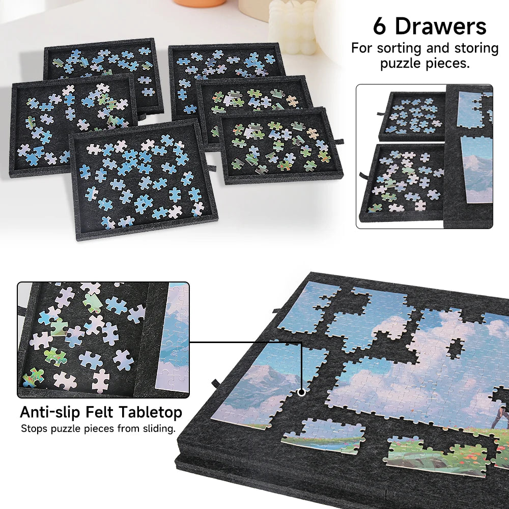 1000pcs Felt Puzzle Table Lightweight Puzzle Board Felt Puzzle Sorting Board Puzzle Classification Games Board with 6 Drawers