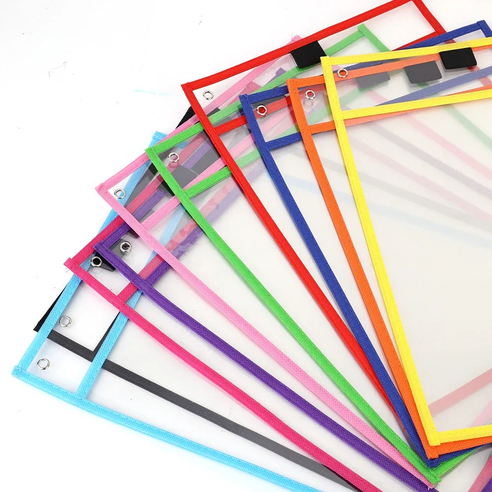 Dry Erase Pockets Reusable File Holder Transparent A4 Folders Kids Teaching Drawing Board Stationary Files Card Storage Supplies