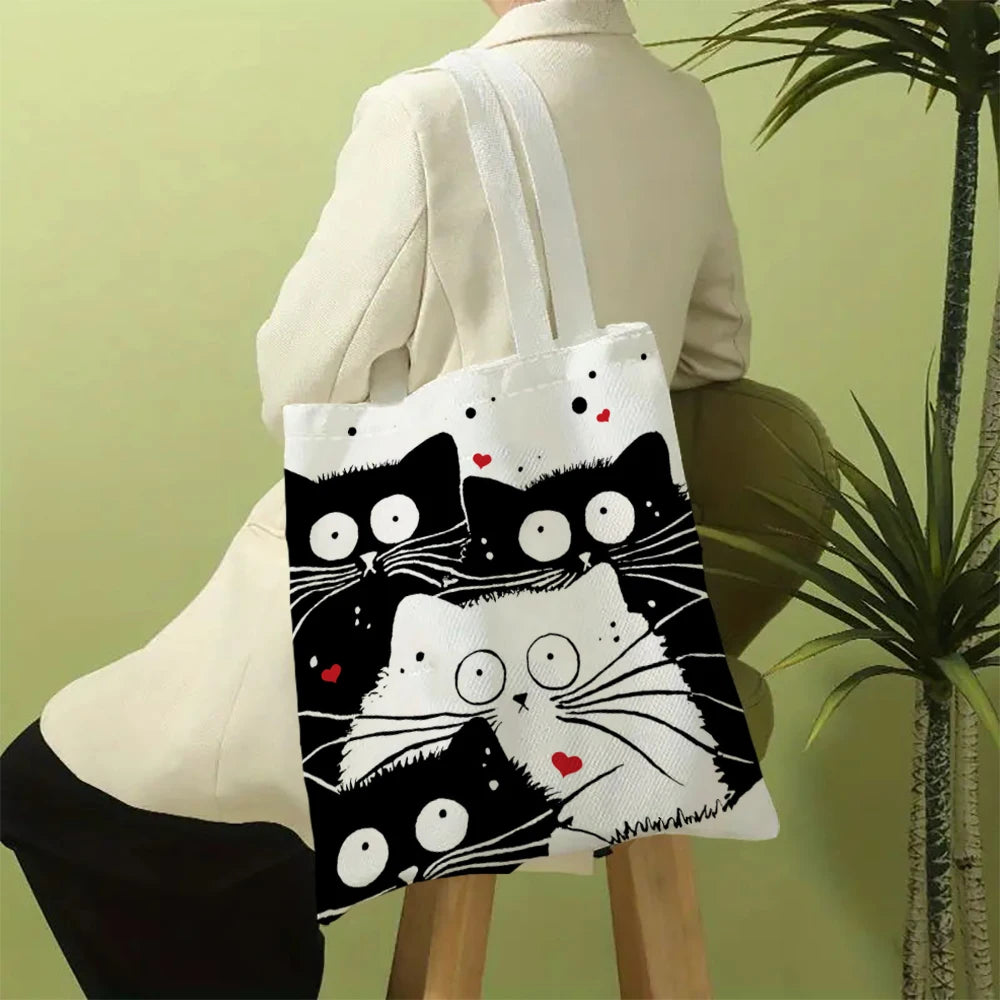 Cute Cat Shopping Grocery Reusable School Girl Gift Andeiltech Tote Bag for Women Aesthetic No Zipper