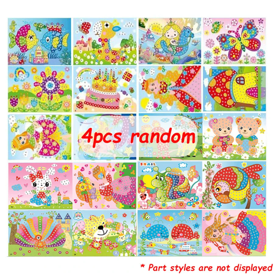 4-12pcs Cartoon Diamond Crystal Mosaic Sticker Painting Hanmade DIY Color Diamond Painting Paper Creative DIY Art Kits