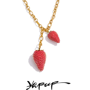 Yhpup Waterproof Sweet Red Lovey Strawberry Charms Pendant Necklace for Women Stainless Steel New Arrivals Trend Jewelry 2025