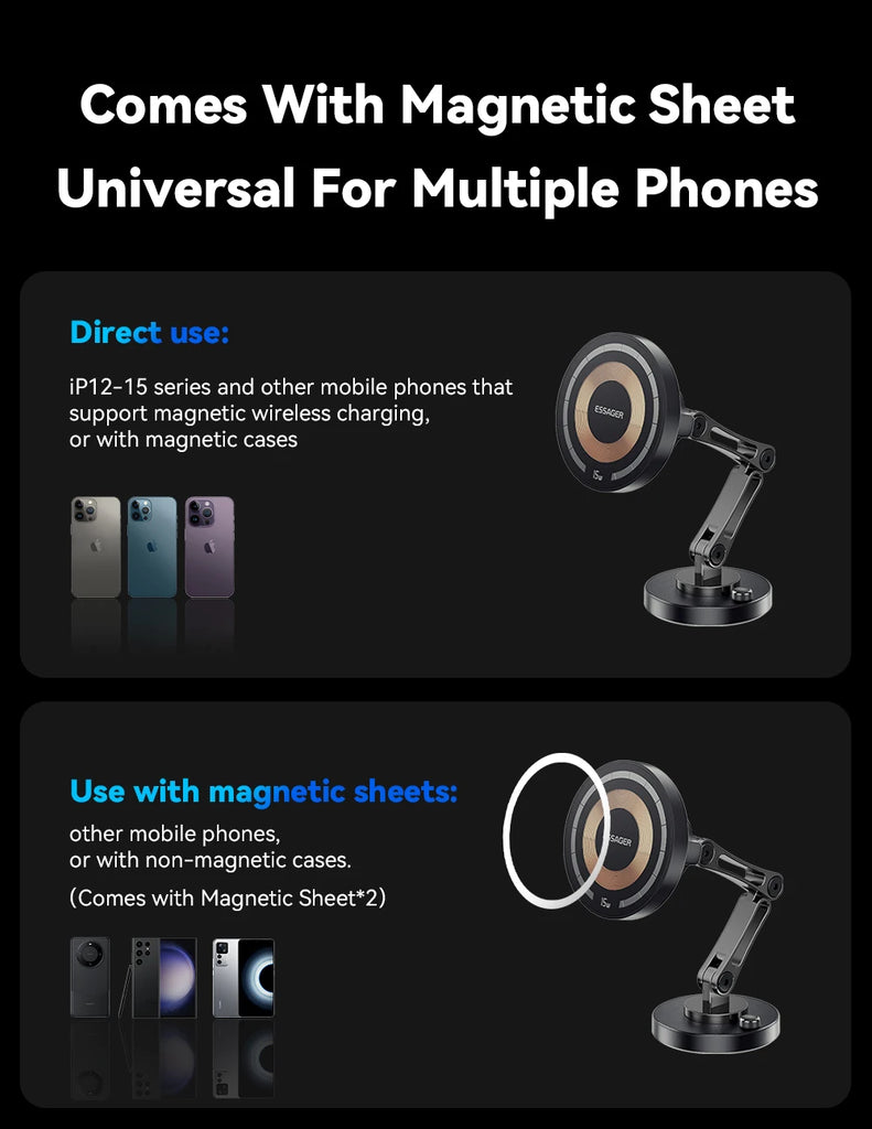 Essager Magnetic Wireless Charger Car Phone Holder 15W Fast Charging Easy Paste Mount Stand For Magsafe iPhone 15 14 13 Pro Max