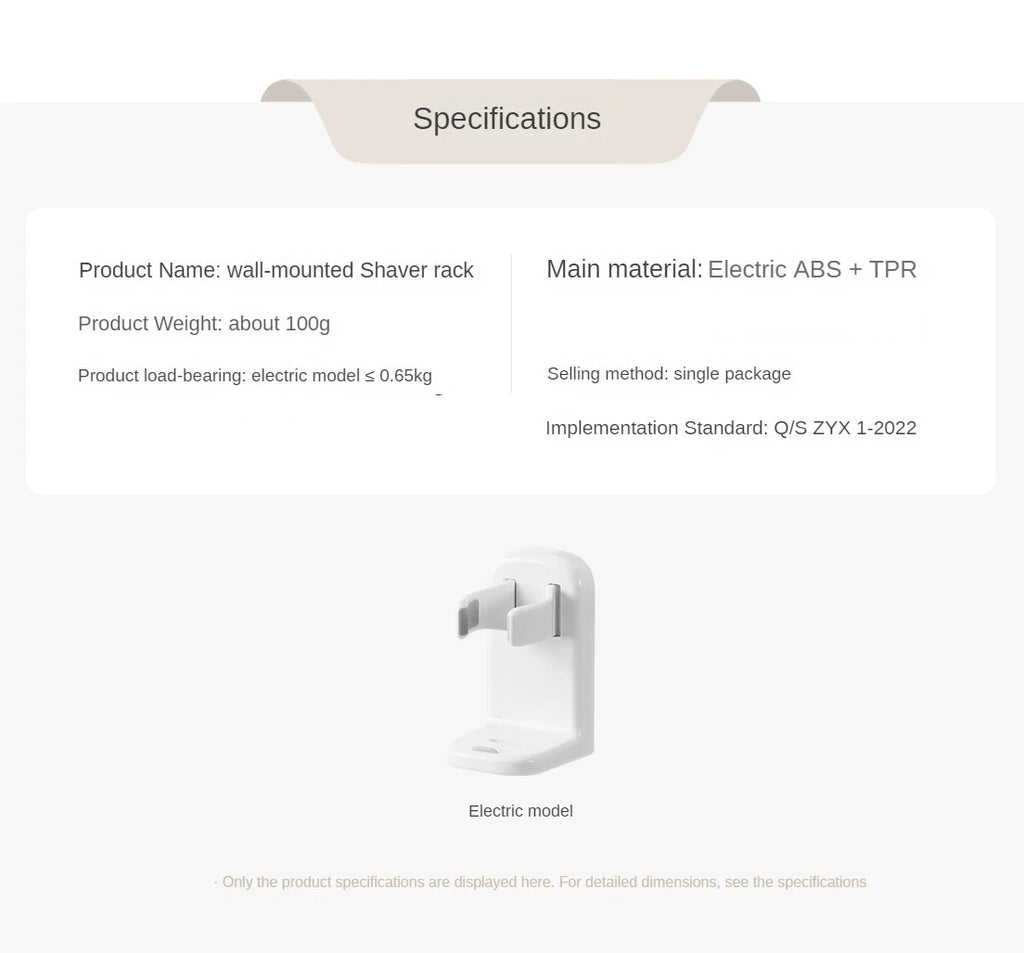 White Electric Razor Holder Non-punching Spring Clip Storage Rack Strong Load-bearing Anti-falling
