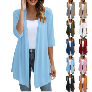 Spring Autumn Pure Color Open Cardigan Top Women's Fashion Thickened Cotton Single Piece Style Popular 2025 Wish Hot Sale