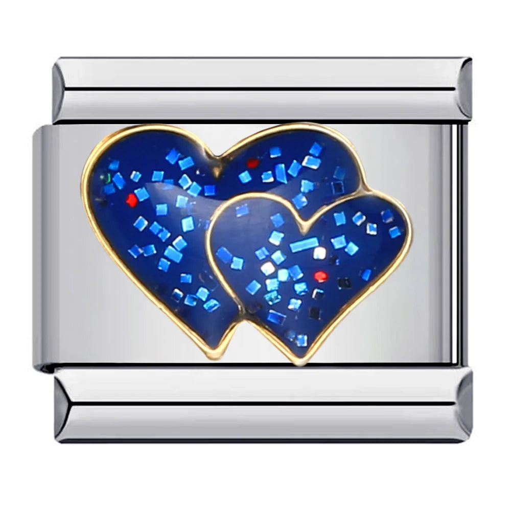 New Arrivals Y2K Classic Blue Loving Heart Demon's Eye Starry Sky Italian Link Fit 9mm Stainless Steel Charm Bracelet DIY Making