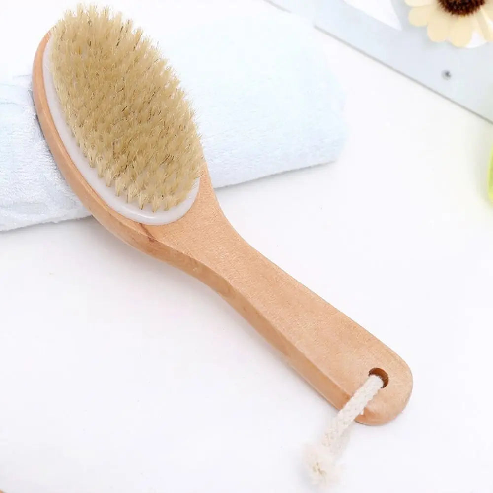 Body Brush Natural Boar Bristle Dry Skin Massage Body Brush Bamboo Wet Back Shower Brushes for Exfoliation