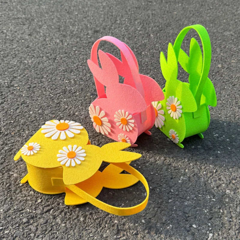 Easter Bunny Basket Kids Candy Tote Bag Soft Felt Gift Storage Basket 2026 Easter Party Decoration Egg Hunt Game Props