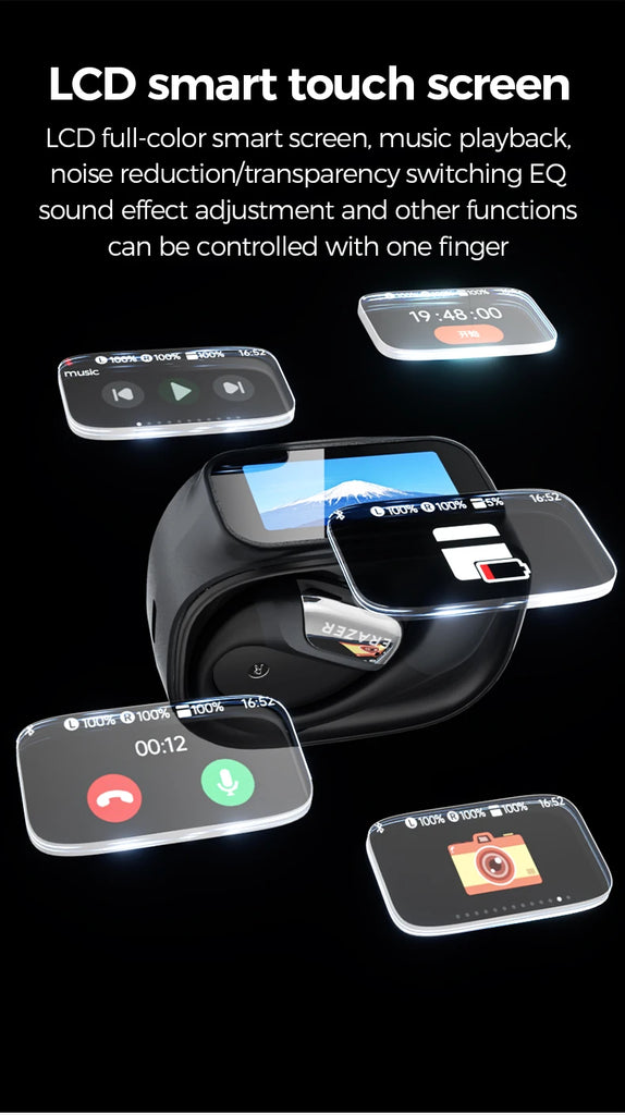 ERAZER XF35 Bluetooth V5.4 Headphones Wireless Earphone Full-ColorTouchScreen OWS Earbuds LED Digital Display Earphones With Mic