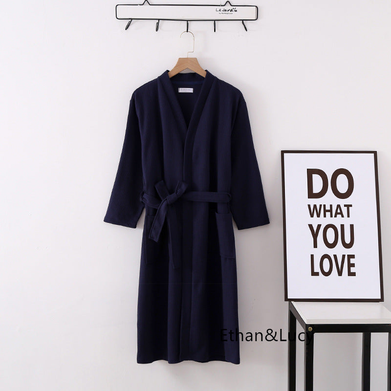 100% Cotton Waffle Robes for Women Summer Thin (nine Sleeves + Short Sleeves) Bathrobe Nightgown Home Service Hotel Bathrobe