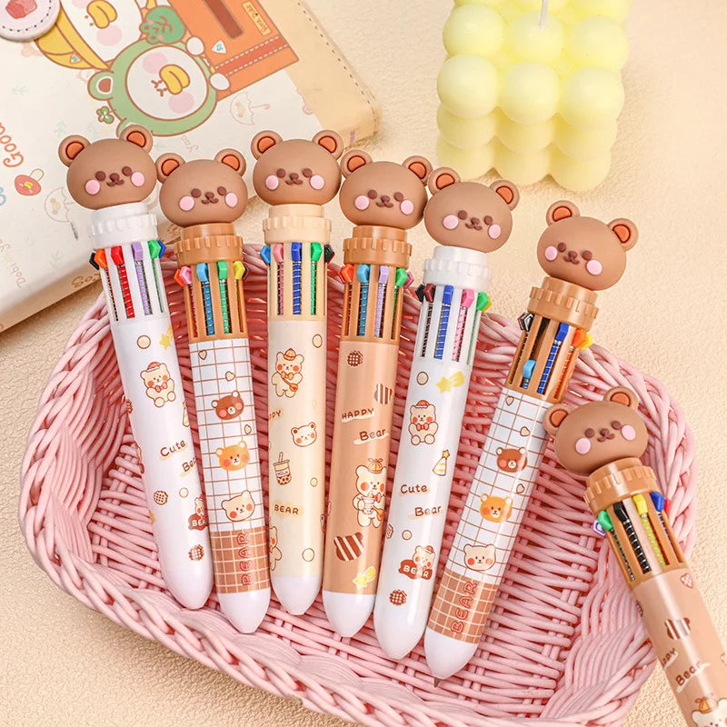1Pcs 10 Color Cute Bear Pen Cartoon Ballpoint Pen Student Stationery Multi Color Hand Account Pen Learning and Office Supplies
