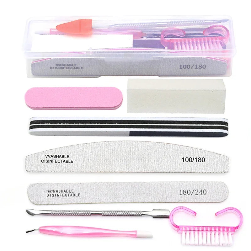 8pcs Nail Files Set 100\180 Nail Sanding Buffer Professional Manicure Files Makeup Pedicure Brushes Tool Extension Kits