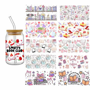 3D Cartoon Books Design Series Decal 16oz Libbey UV DTF Cup Wrap Personal Custom Durable Waterproof Logo For Cup Mug Sticker