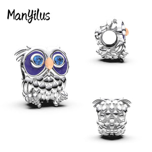 Manyilus 2025 Hot Sale Owl Charms S925 Sterling Silver Keychain For Bags Beads For Charm 925 Original Bracelet Jewelry Gift