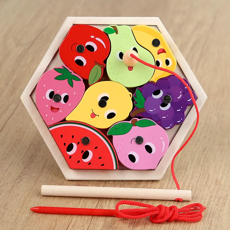 Montessori Wooden Magnetic Fishing Toys Marine Life Cognition Games Early Educational Toy for Kids Parent-child Interactive