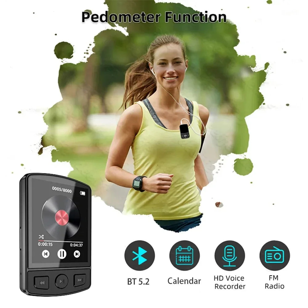 Portable Sport Clip Mini Walkman MP3 Player MP4 Music Player, Bluetooth 5.2, 1.8-Inch, Supports E-Books / Recorders / FM Radios