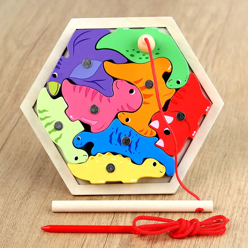 Montessori Wooden Magnetic Fishing Toys Marine Life Cognition Games Early Educational Toy for Kids Parent-child Interactive