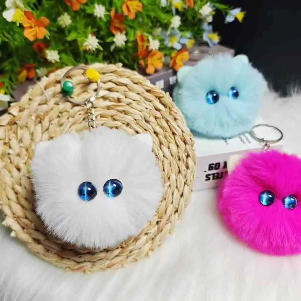 Blush Cat Ball Original Design Cartoon Handmade Plush Pendant Cat Keychain Girly Gift for Girls