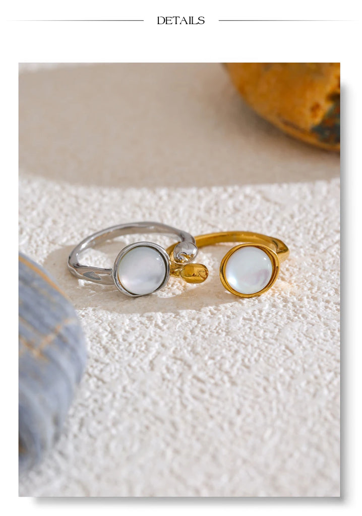 Yhpup Fashion Stainless Steel Natural Shell Fritillary Geometric Ring 18K PVD Plated New Arrivals Jewelry Bagues Pour Femme Gift