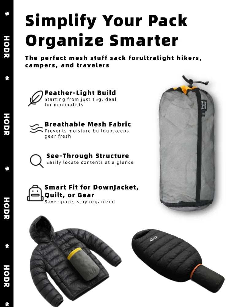 [HODR] Mesh Bags Lightweight Mesh Stuff Sack Drawstring Storage Bags Compression Pouches for Camping, Hiking, Laundry & Grocery